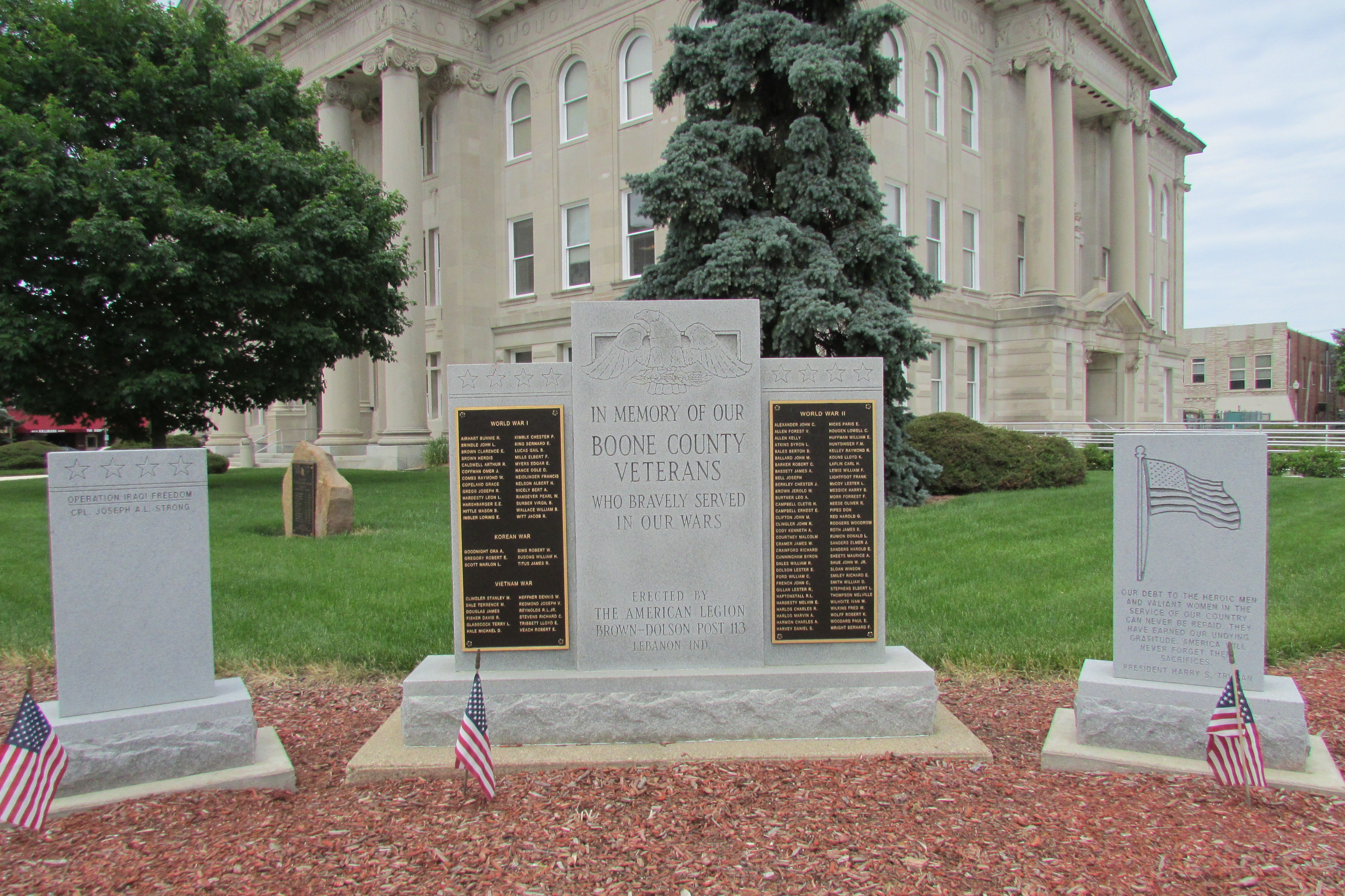 Veterans Memorial on the Boone County Courthouse lawn in Lebanon, Indiana